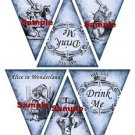 18 x Alice In Wonderland Blue Bunting / Banner Flags  .. 250gsm Cardstock