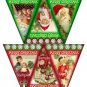 18x Vintage Santa & Children Christmas Bunting / Banner Flags ..250gsm Cardstock