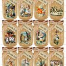 12 x Beige Alice Bottle / Jar Shape Gift Tags / Images .." Eat Me & "Drink Me"