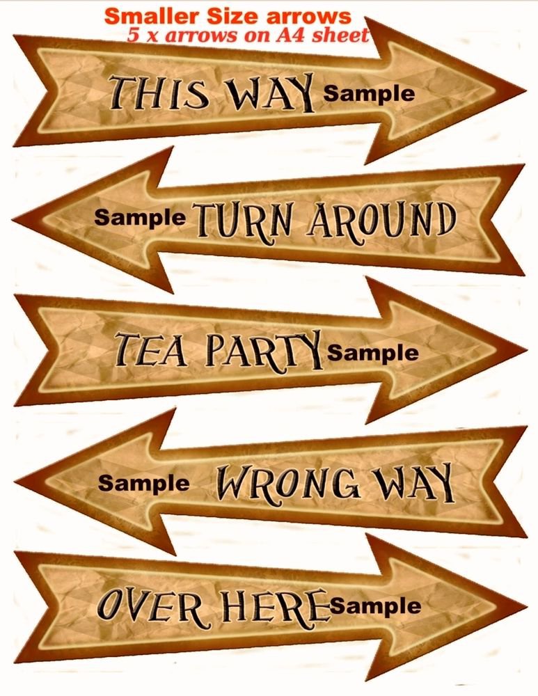 Smaller Size Alice in Wonderland Arrow Shape Signs5 to an A4 as per