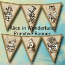 18 x Alice In Wonderland Bunting / Banner Flags . Sepia Colour  250gsm Cardstock