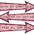 Alice in Wonderland Arrow Signs..Pink ..DOWN THE RABBIT HOLE..CURIOUSER AND CUR