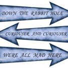 Alice in Wonderland Arrow Signs..Blue ..DOWN THE RABBIT HOLE..CURIOUSER AND CUR