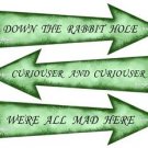 Alice in Wonderland Arrow Signs..Green..DOWN THE RABBIT HOLE..CURIOUSER AND CUR