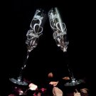 Wedding Glass Two Hand Engraved Champagne Flutes