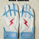 BRAND NEW BRUCE BOLT WHITE & BABY BLUE PREMIUM BATTING GLOVES SIZE MEDIUM