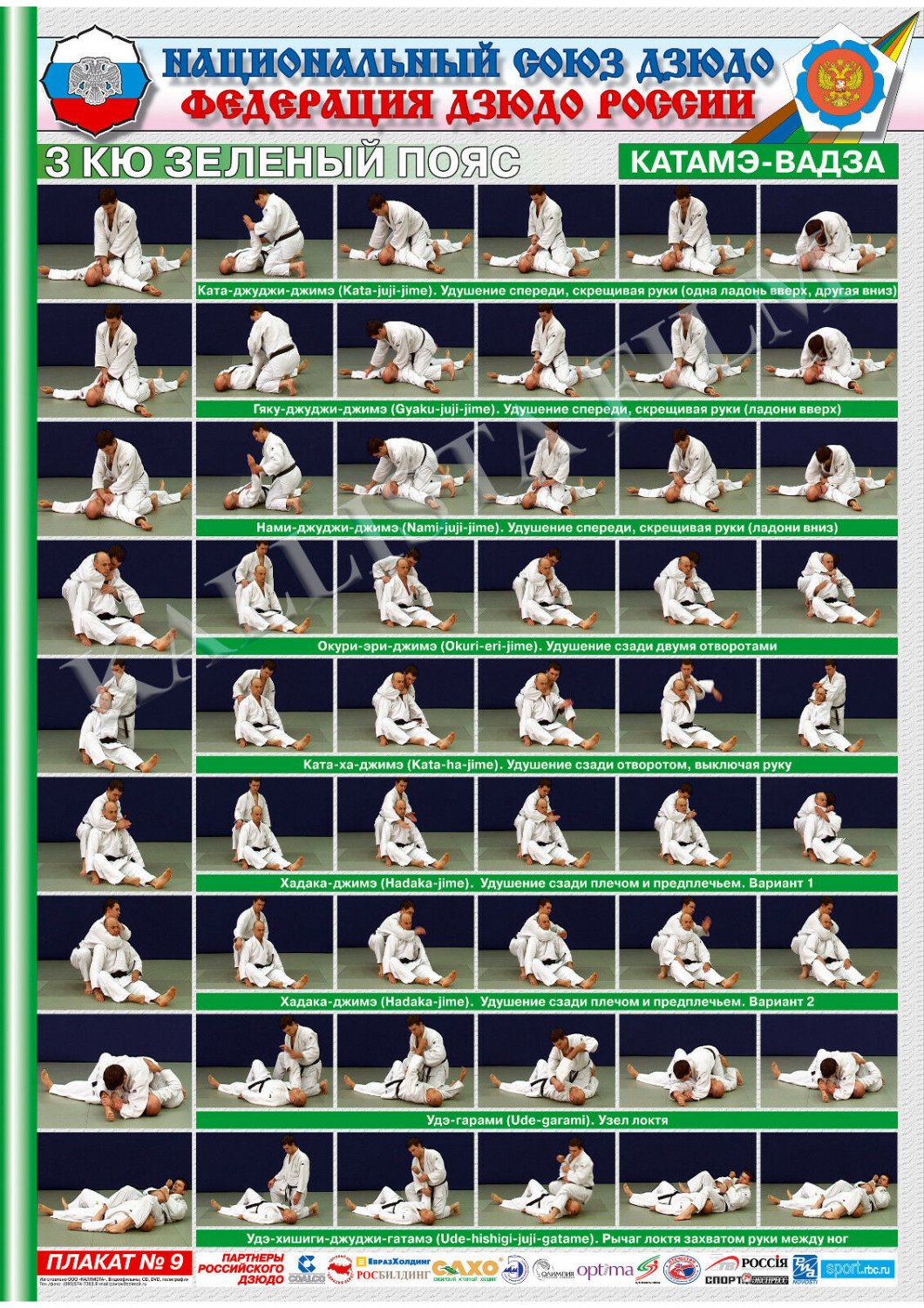 Posters JUDO. Green belt 1 poster.The technique of judo.KATAMEWAZA.