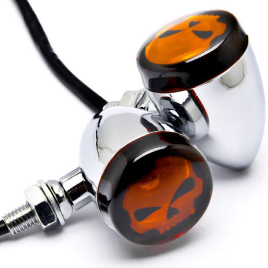 Skull Turn Signals Lights For Harley Chopper Custom Bobber Street Sport