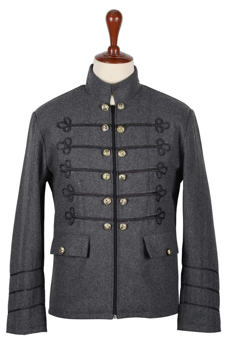 40 inches chest Grey Wool Napolian Style Renaissance Military Zipper Jacket For Men