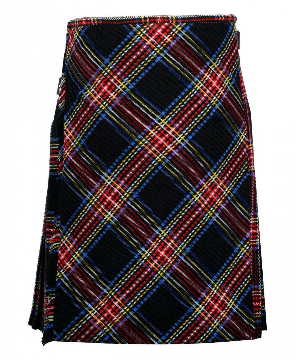 54 Size Bias Apron Traditional 5 Yard Scottish Kilt for Men – Black Stewart Tartan