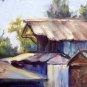 "Old Structures" Original oil painting landscape impressionism by listed Calif colorest Acosta