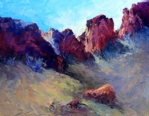 "Sun Peaking Through" Original plein air Tucson landscape oil by Geri Acosta