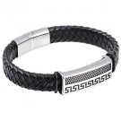 Toonykelly Fashion 21CM Men's Stainless Steel Black Leather Men Bracelet(1PC)