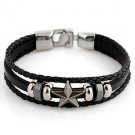Fashion Star 22cm Unisex Black Leather With Silver Alloy Leather Bracelet(1 Pc)