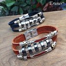 Eruner Men's Punk Style Stainless Ring Three Layers Leather Bracelets(Assorted Colo