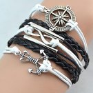 Lureme European Style Men's Compass Anchor Multi Friendship Woven Bracelet