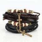 VilamVintage Crucifix Wood Bead Black/Brown Handmade Woven Leather Bracelet