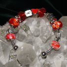 Red 3\4 semi-circle metal bracelet Glass and Metal Pandora style with removable charms