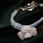 Blue Handcrafted Woven Hemp Bracelet with Grey Plastic Poodle Button and metal closure