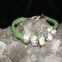 Green Handmade Hemp Bracelet with Ceramic Beads and a Metal Closure