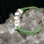 Green Handmade Hemp Bracelet with Ceramic Beads and a Metal Closure