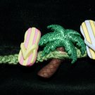 Green Handmade Hemp Bracelet with 2 sandals 1 Palm Tree and a Metal Closure