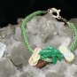 Green Handmade Hemp Bracelet with 2 sandals 1 Palm Tree and a Metal Closure