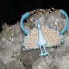Blue Handcrafted Hemp Bracelet with Beautiful Peacock Button w/Metal Clasp