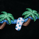 Blue Handcrafted Bracelet with 2 Palm Trees and 2 Sandals Buttons and Metal Closure