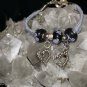 Blue Handcrafted Bracelet with 2 Black bead and 2 Heart Charms and Metal Closure