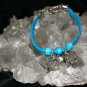Teal Handmade Hemp Bracelet with 2 Glass Beads and 2 Metal Heart Charms w/ Metal Clasp