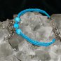 Teal Handmade Hemp Bracelet with 2 Glass Beads and 2 Metal Heart Charms w/ Metal Clasp