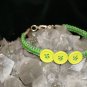 Green Handmade Hemp Bracelet with 3 Round Green Buttons and a Metal Closure