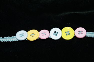 Blue Handcrafted Hemp Bracelet with 6 Multi-Colored Buttons w/Metal Clasp