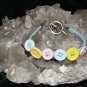 Blue Handcrafted Hemp Bracelet with 6 Multi-Colored Buttons w/Metal Clasp