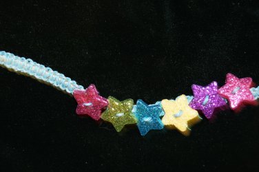 Blue Handcrafted Bracelet with 6 Multi-Colored Stars and Metal Closure