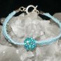 Light Blue Handcrafted Hemp Bracelet with 1 Blue Sparkle Ball and Metal Closure
