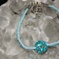Light Blue Handcrafted Hemp Bracelet with 1 Blue Sparkle Ball and Metal Closure