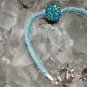Light Blue Handcrafted Hemp Bracelet with 1 Blue Sparkle Ball and Metal Closure