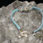 Light Blue Handcrafted Hemp Bracelet with 3 Sparkle Ball and Metal Closure