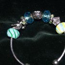 New 9 Blue/Yellow/Green and Metal Charms on 3/4 Wrist Bracelet with Removable Ends Pandora Style