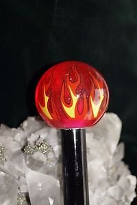Red Flame Ball Walking Cane Gloss Black 3/4" Aluminum Tubing Hot Cane Flames