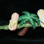 Green Handcrafted Hemp Bracelet with 1 Palm Tree, 2 Sandals w/ Metal Closure.