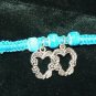 Blue Handcrafted Hemp with 3 Glass Beads and 2 Metal Heart Charms w/ Metal Charm
