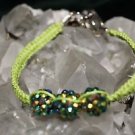 Beautiful Green Handmade Hemp Bracelet w/3 sparkle balls and metal closure