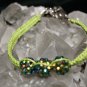 Beautiful Green Handmade Hemp Bracelet w/3 sparkle balls and metal closure