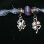 Blue Handcrafted Hemp Bracelet w/2 4Leaf Clover Charms,1 ceramic Charm w/Metal c