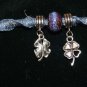 Blue Handcrafted Hemp Bracelet w/2 4Leaf Clover Charms,1 ceramic Charm w/Metal c