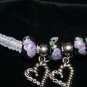 Grey Handcrafted Hemp Bracelet w/2 Black Ceramic Beads, 2 Metal Heart Charms