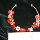 3/4 Wrist Metal bracelet w/ removable ends with Red Glass Beads and metal charm